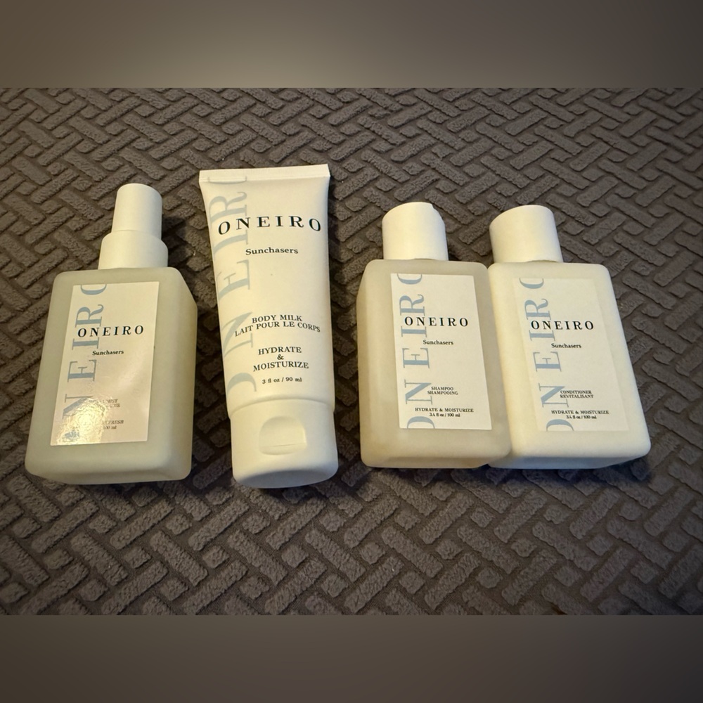 ONEIRO 4 piece Skincare Set - mist, body milk, shampoo and conditioner